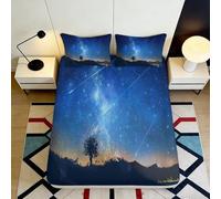 3D Printed Galaxy Starry Sky Fitted Sheet Microfiber Soft Anti-Slip Cosmic Nebula Bed Cover for Bedroom Guest Room Decor 90x200x25cm