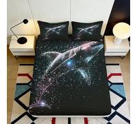 3D Printed Galaxy Starry Sky Fitted Sheet Microfiber Soft Black Shark Cosmic Nebula Mattress Cover Bedroom Decor 90x200x25cm