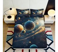 3D Printed Galaxy Starry Sky Fitted Sheet Microfiber Soft Blue Cosmic Nebula Mattress Cover Bedroom Decor 90x200x25cm