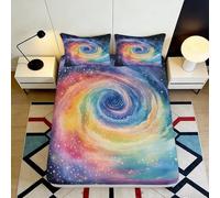 3D Printed Galaxy Swirl Fitted Sheet Microfiber Deep Pocket Bedroom Bedding Colorful Spiral Mattress Fitted Cover Non-Slip Washable 160x200x25cm