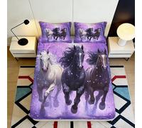 3D Printed Galloping Horse Fitted Sheet Microfiber All-Around Elastic Bedroom Bedding, Purple Horse Mattress Fitted Cover Deep Pocket for All Ages 180x200x25cm