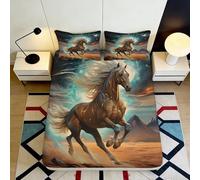 3D Printed Galloping Horse Fitted Sheet Microfiber Deep Pocket Bedroom Bedding Set Elastic Edge Horse Mattress Fitted Cover Washable Adult Teens 160x200x25cm