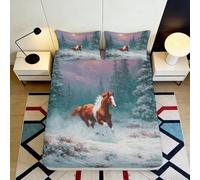 3D Printed Galloping Horse Fitted Sheet Microfiber Deep Pocket Non-Slip Bedding Horse Mattress Fitted Cover for Adults Teens 160x200x25cm