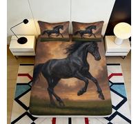 3D Printed Galloping Horse Fitted Sheet Microfiber Deep Pocket Non-Slip Bedding Set Horse Mattress Fitted Cover Washable for Bedroom 160x200x25cm