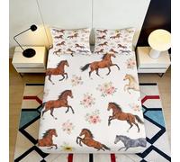 3D Printed Galloping Horse Fitted Sheet Microfiber Deep Pocket Non-Slip Bedroom Bedding Full Wrap Horse Mattress Fitted Cover Washable for Adults Teens 140x200x25cm