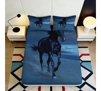 3D Printed Galloping Horse Fitted Sheet Microfiber Deep Pocket Non-Slip Bedroom Bedding Galloping Horse Mattress Fitted Cover Washable for Adults Teens 120x200x25cm