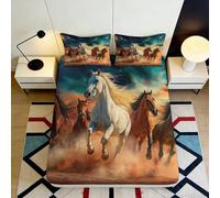 3D Printed Galloping Horse Fitted Sheet Microfiber Deep Pocket Non-Slip Bedroom Bedding Horse Mattress Fitted Cover Washable 180x200x25cm