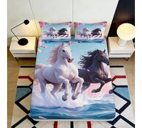 3D Printed Galloping Horse Fitted Sheet Microfiber Deep Pocket Non-Slip Bedroom Bedding Whole Horse Mattress Fitted Cover for Adults Teens 140x200x25cm