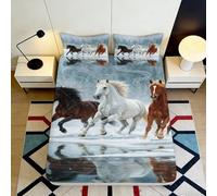 3D Printed Galloping Horse Fitted Sheet Microfiber Deep Pocket Non-Slip Full Wrap Bedroom Bedding Horse Mattress Fitted Cover Home Use 200x200x25cm