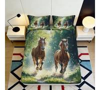 3D Printed Galloping Horse Fitted Sheet Microfiber Deep Pocket Non-Slip Horse Mattress Fitted Cover Breathable for Bedroom Teens Adults 90x200x25cm