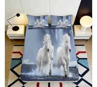 3D Printed Galloping Horse Fitted Sheet Microfiber Non-Slip Deep Pocket Bedroom Bedding Horse Mattress Fitted Cover Washable 90x200x25cm