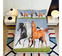 3D Printed Galloping Horses Fitted Sheet Microfiber Deep Pocket Bedroom Bedding Galloping Horses Mattress Fitted Cover Washable 200x200x25cm