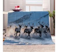3D Printed Galloping In The Snow, Reindeer Leaping Flannel Fleece Blanket (270GSM) Animal Super Cozy 270x230 cm King Size Fade Resistant Home Decor Gift - Machine Washable