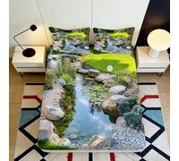 3D Printed Garden Pond Fitted Sheet Microfiber Soft Breathable Stream Bed Cover for Bedroom Dormitory Guest Room Mattress Protection Decor 120x200x25cm