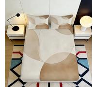 3D Printed geometric fitted sheet, beige tan pattern, microfiber soft touch, wrinkle resistant, bedroom decor, apartment bedding 90x200x25cm