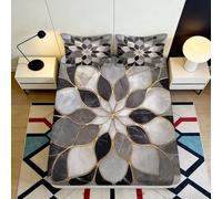 3D Printed Geometric Floral Fitted Sheet Microfiber Soft Grey Gold Abstract Bed Cover for Bedroom Guest Room Decor 90x200x25cm