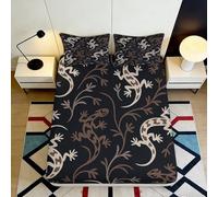 3D Printed Geometric Lizard Fitted Sheet Microfiber Soft Black Brown Plant Bed Cover Non-Slip Bedroom Decor 90x200x25cm