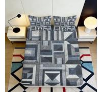 3D Printed Geometric Patchwork Fitted Sheet Microfiber Soft Grey Black Abstract Bed Cover for Bedroom Dorm Mattress Protection Decor 90x200x25cm