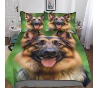 3D Printed German Shepherd Double Duvet Cover Set 3 Piece Microfibre Bedding Set Cute Animals and Pets Quilt Cover 200x200 cm with 2 Pillowcases 50x75 cm and Zipper Closure i.2332