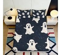 3D Printed Ghost Cartoon Fitted Sheet Microfiber Non-Slip Deep Pocket Ghost Pattern Mattress Fitted Cover Bedroom Bedding for All Ages 200x200x25cm