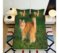 3D Printed Ginger Cat Fitted Sheet Microfiber Orange Animal Pattern Mattress Cover for Bedroom Guest Room Decor 90x200x25cm