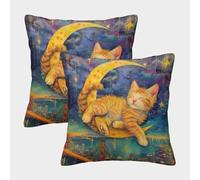 3D Printed Ginger Cat Square Pillowcases Square Throw Pillow Decorative Super Soft Pack of 2 for Home Couch Sofa Decorative,Gifts 40x40cm