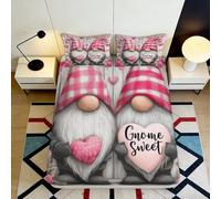3D Printed Gnome Heart Fitted Sheet Microfiber Bedroom Decor Sweet Cartoon Mattress Cover Pink for Home Guestroom 160x200x25cm