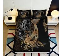 3D Printed Gold Koi Fitted Sheet Microfiber Non-Slip Deep Pocket Bedding Koi Mattress Fitted Cover for Bedroom Decor Protective Washable 160x200x25cm