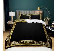 3D Printed Gold Quilt Cover Geometric Greek Key Pattern, Soft and Cozy Duvet Cover, Microfiber Single Size Comforter Cover Bedding 135x200 cm for Adults and Kids Bedroom with 2 Pillowcases
