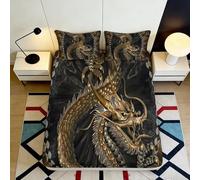 3D Printed Golden Dragon Fitted Sheet Microfiber Soft Breathable Black Oriental Bed Cover for Bedroom Dorm Mattress Decor 90x200x25cm
