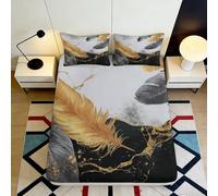 3D Printed Golden Feather Fitted Sheet Microfiber Soft Black Grey Artistic Bed Sheet for Bedroom Dorm Decorative Mattress Cover 90x200x25cm