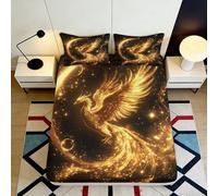 3D Printed Golden Phoenix Fitted Sheet Microfiber Soft Art Mattress Cover for Bedroom Decor Protection 90x200x25cm
