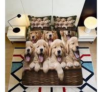 3D Printed Golden Retriever Pattern Fitted Sheet Microfiber Deep Pocket Bedroom Bedding Puppy Mattress Fitted Cover Elastic Edge 90x200x25cm