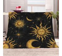 3D Printed Golden Sun And Moon Flannel Fleece Blanket （270GSM） Mysterious Universe Super Cozy 220x240 cm Queen Size Fade Resistant Home Decor Gift - Machine Washable