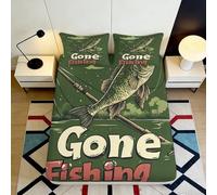 3D Printed gone fishing Fitted Sheet, green bass fish pattern, Microfiber soft touch, anti-slip, easy care, home decor, apartment bedding, bedroom 90x200x25cm