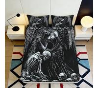 3D Printed Gothic Dark Angel Fitted Sheet Microfiber Deep Pocket Bedroom Bedding Gothic Skeleton Mattress Fitted Cover Full Wrap 90x200x25cm