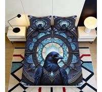 3D Printed Gothic Raven Fitted Sheet Microfiber Mandala Blue Mattress Cover Bedroom Dorm Protector Decor 90x200x25cm