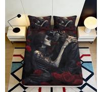 3D Printed Gothic Rose Fitted Sheet Microfiber Deep Pocket Non-Slip Full Wrap Gothic Rose Mattress Fitted Cover for Home Bedroom 180x200x25cm