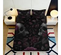 3D Printed Gothic Rose Fitted Sheet Microfiber Deep Pocket Skull Floral Mattress Fitted Cover Non-Slip Wrap Bedding 90x200x25cm
