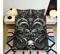 3D Printed Gothic Skull Fitted Sheet, Microfiber Bed Cover, Non-slip, Home