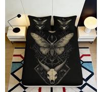 3D Printed Gothic Skull Moth Fitted Sheet Microfiber Deep Pocket Non-Slip Bedroom Bedding Gothic Mattress Fitted Cover Washable 200x200x25cm