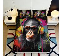 3D Printed Graffiti Monkey Fitted Sheet, Microfiber Bed Cover, Non-slip