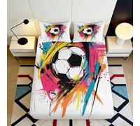 3D Printed Graffiti Soccer Fitted Sheet Microfiber Multicolor Bed Cover for Bedroom Guest Room Mattress Protection 90x200x25cm