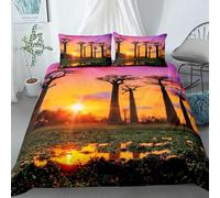 3D Printed Grassland and Sunset King Size Duvet Cover Set 3 Piece Microfibre Bedding Set Natural Scenery Quilt Cover 230x220 cm with 2 Pillowcases 50x75 cm and Zipper Closure j.4025