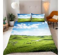 3D Printed Grassland Sheep Herd Single Duvet Cover Set Natural Scenery Bedding Set Soft Breathable Microfibre Quilt Cover 135x200 with Zipper Closure and 2 Pillowcases 50x75 1052-A