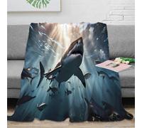 3D Printed GreatSharkSwim Bed Blanket Microfiber Soft Cosy Bedding Warm UnderwaterSceneStyle Soft Throw Machine Washable No Shedding for Students Gamers Movie Nights Young Adults 80×90inch(200x230cm)