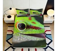 3D Printed Green Gecko Fitted Sheet Microfiber Soft Breathable Lizard Mattress Cover for Bedroom Dorm Mattress Protection Decor 90x200x25cm