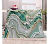 3D Printed Green Gradient Ripple Marble Flannel Fleece Blanket （270GSM） Modern Art Super Cozy 220x240 cm Queen Size Fade Resistant Home Decor Gift - Machine Washable
