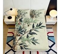 3D Printed Green Leaf Fitted Sheet Microfiber Deep Pocket Non-Slip Bedroom Bedding Nature Leaf Mattress Fitted Cover Washable 200x200x25cm