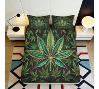 3D Printed Green Leaf Fitted Sheet Microfiber Soft Botanical Canna ed Cover for Bedroom Dorm Easy Care Decor 90x200x25cm